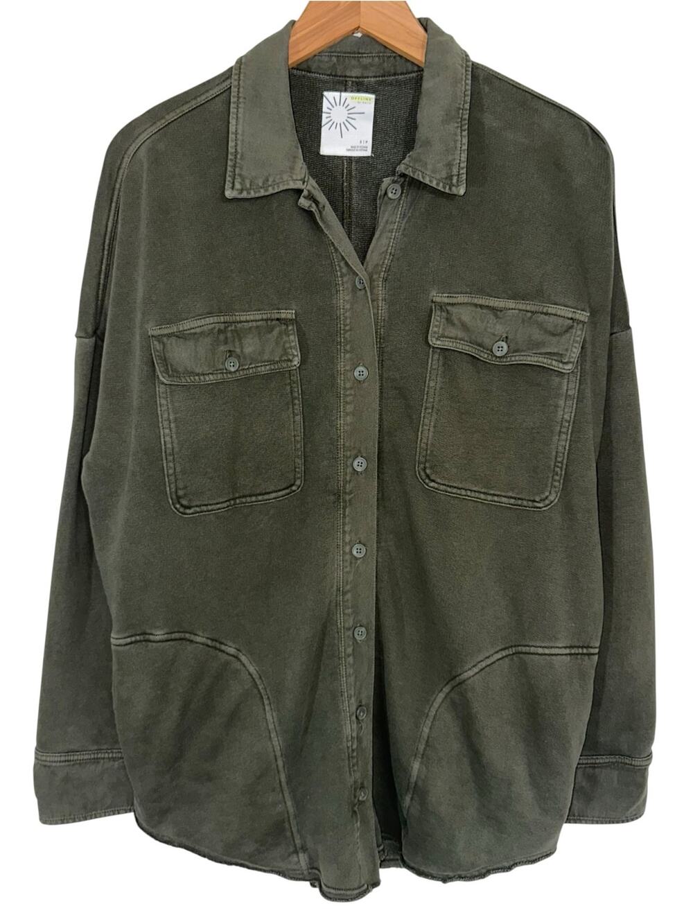 Aerie Offline Olive Green Throw Back Shacket Oversized Shirt Jacket Size S